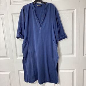 Pistaa Kurta Top Blue Size 50 V-Neck Popover Pockets Side Slits Roll Tab Sleeve